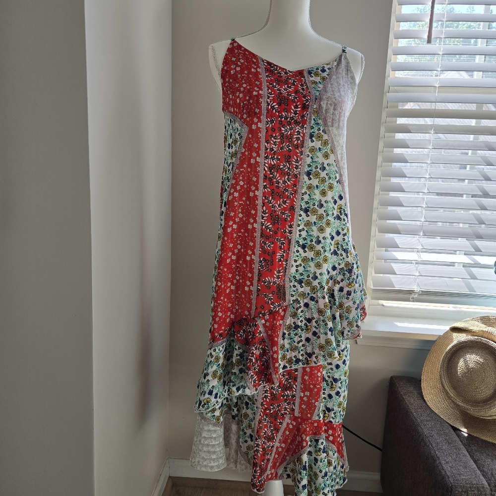 Madame Size L Floral Patchwork Aysemetrical Ruffle Hem Maxi Dress - Picture 2 of 16